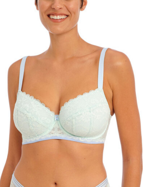 LIGHT-BLUE Lace Overlay Moulded Cup Bra - Size 34 to 36 (A-C-DD)