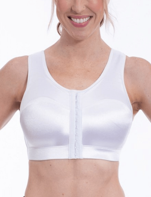 Enell Sport Bra Size 4 High Impact Front Close Wire Free Full Satin White  NL100